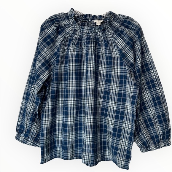 J. Crew NWT Navy Plaid Ruffle Blouse - Picture 4 of 8
